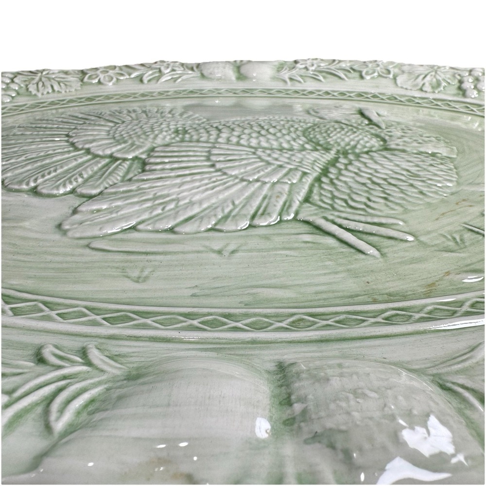 Vtg NOS Mervyn's 80's Green Embossed Ceramic Turkey Platter 18.5"x14.5" Portugal - Picture 2 of 7